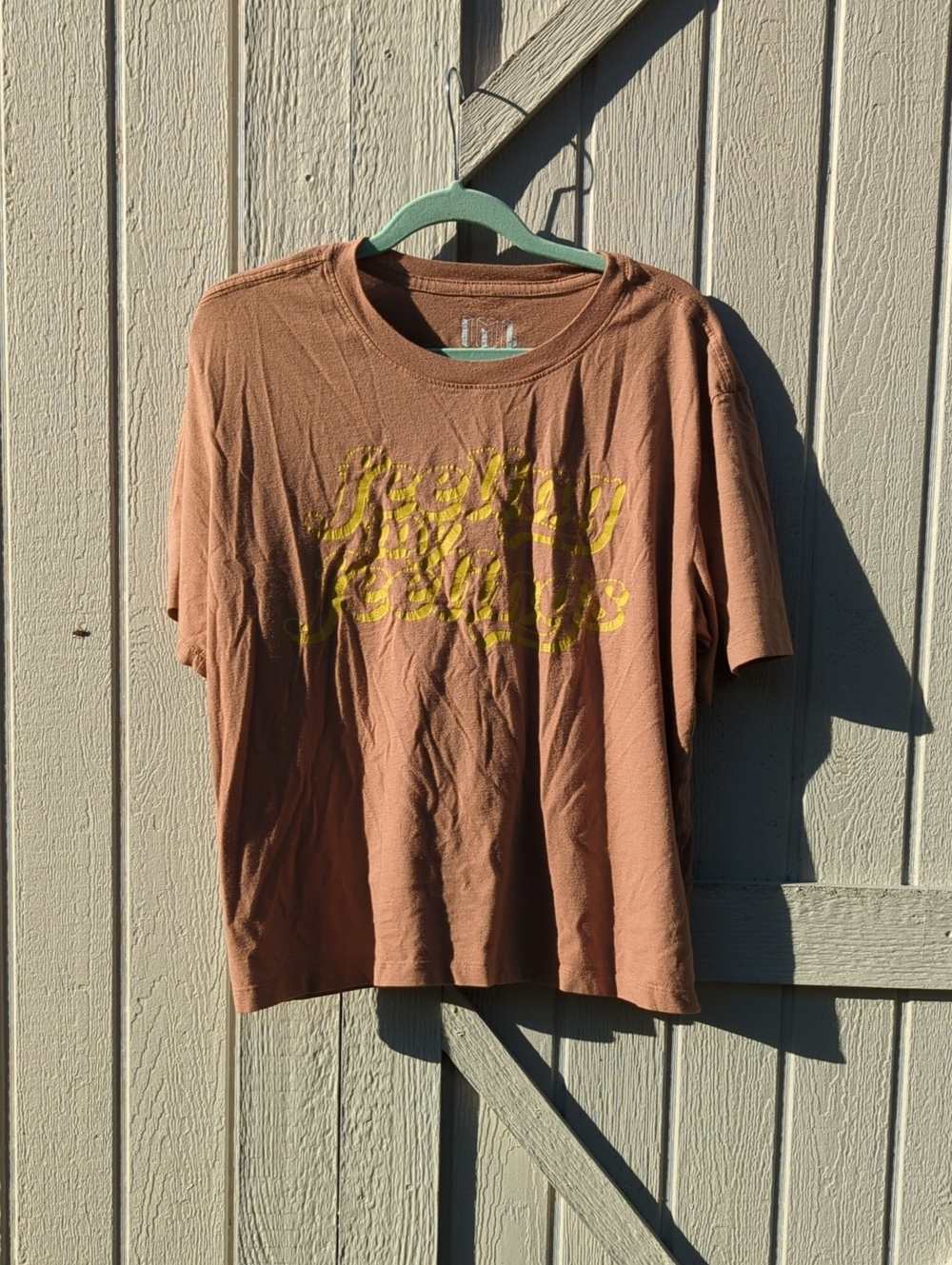 Rust Brown Pajama Shirt with Yellow Print "Feeling My Feelings"